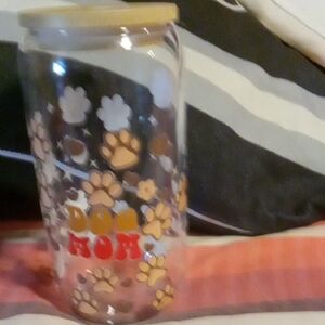 Dog Mom Paw Print Glass Jar